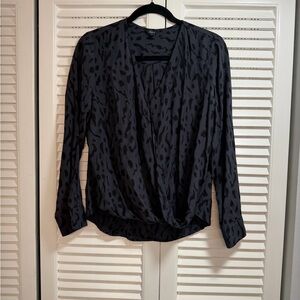 Rails Hillary Cheetah Wrap Surplice Blouse. Black And Gray
